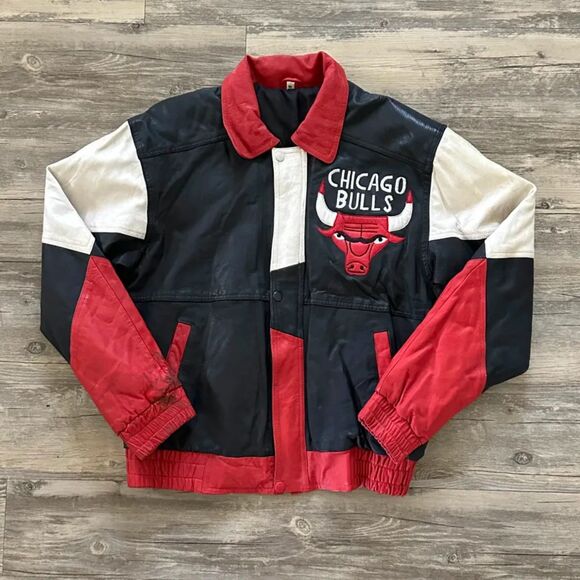 Vintage 80s NBA Chicago Bulls Leather Jacket Size Medium - Picture 1 of 8